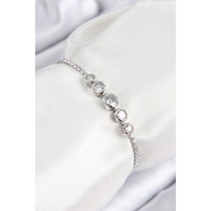 Brass Zircon Stone Rowed Circle Model Silver Color Elevator Women's Bracelet