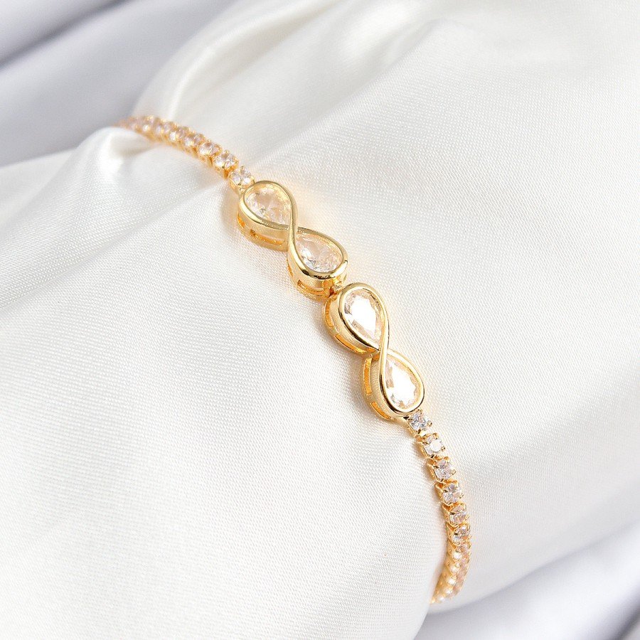 Brass Zircon Stone Infinity Model Gold Color Elevator Women s Bracelet