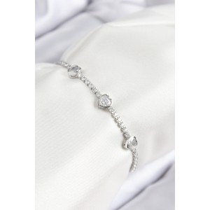 Brass Zircon Stone Rowed Heart Model Silver Color Elevator Women's Bracelet