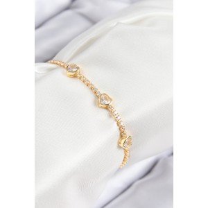 Brass Zircon Stone Rowed Heart Model Gold Color Women's Bracelet