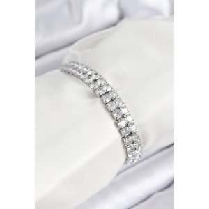 Brass Zircon Stone Double Row Square Model Silver Color Elevator Women's Bracelet