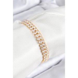 Brass Zircon Stone Double Row Square Model Gold Color Elevator Women's Bracelet