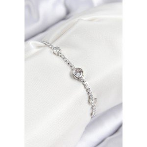 Brass Zircon Stone Circle Model Silver Color Elevator Women's Bracelet