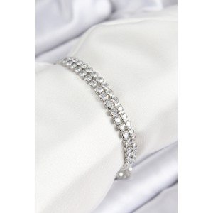 Brass Zircon Stone Double Row Model Silver Color Elevator Women's Bracelet
