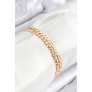 Brass Zircon Stone Double Row Model Gold Color Elevator Women's Bracelet