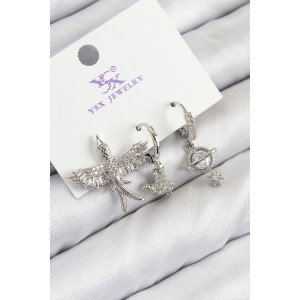 Brass Zircon Stone 3-Piece Bird Model Silver Color Women's Earrings Brass Zircon Stone 3-Piece Bird Model Silver Color Women's Earrings
