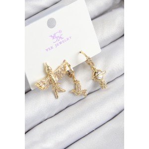 Brass Zircon Stone 3-Piece Bird Model Gold Color Women's Earrings Brass Zircon Stone 3-Piece Bird Model Gold Color Women's Earrings
