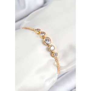 Brass Zircon Stone Rowed Circle Model Gold Color Elevator Women's Bracelet