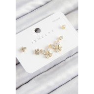 Brass Zircon Stone Butterfly Model Gold Color 925 Sterling Silver Stud Women's Earring Set