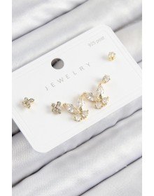 Brass Zircon Stone Butterfly Model Gold Color 925 Sterling Silver Stud Women's Earring Set