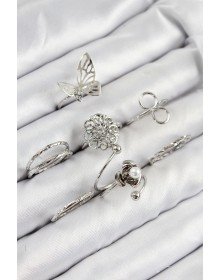 Brass Rose Butterfly Model Silver Color Women's Ring Combination Set