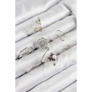 Brass Rose Butterfly Model Silver Color Women's Ring Combination Set