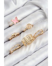 Brass Butterfly and Heart Model Gold Color Women's Ring Combination Set