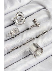 Brass Leaf Model Silver Color Women's Ring Combination Set
