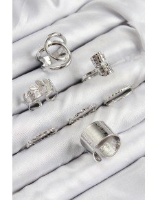 Brass Leaf Model Silver Color Women's Ring Combination Set