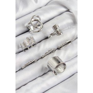 Brass Leaf Model Silver Color Women's Ring Combination Set