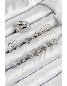 Brass Zircon Stone Bow and Heart Model Silver Color Women's Ring Combination Set