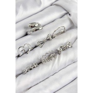 Brass Zircon Stone Bow and Heart Model Silver Color Women's Ring Combination Set Brass Zircon Stone Bow and Heart Model Silver Color Women's Ring Combination Set