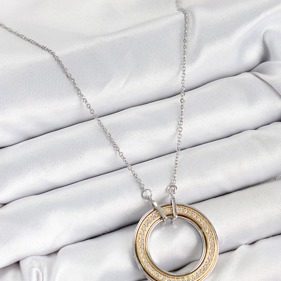 316L Steel Zircon Stone Rotating Circle Model Gold and Silver Color Women s Necklace
