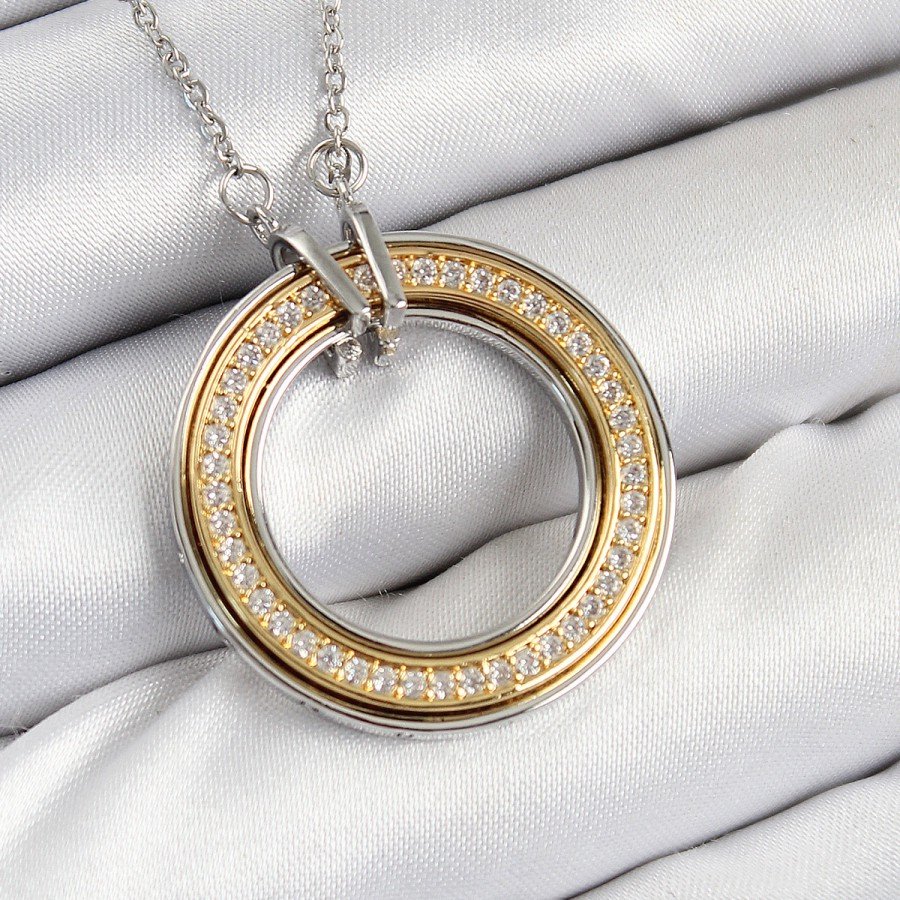 316L Steel Zircon Stone Rotating Circle Model Gold and Silver Color Women s Necklace