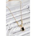 316L Steel Zircon Stone Black Baguette Model Gold Color Women s Necklace