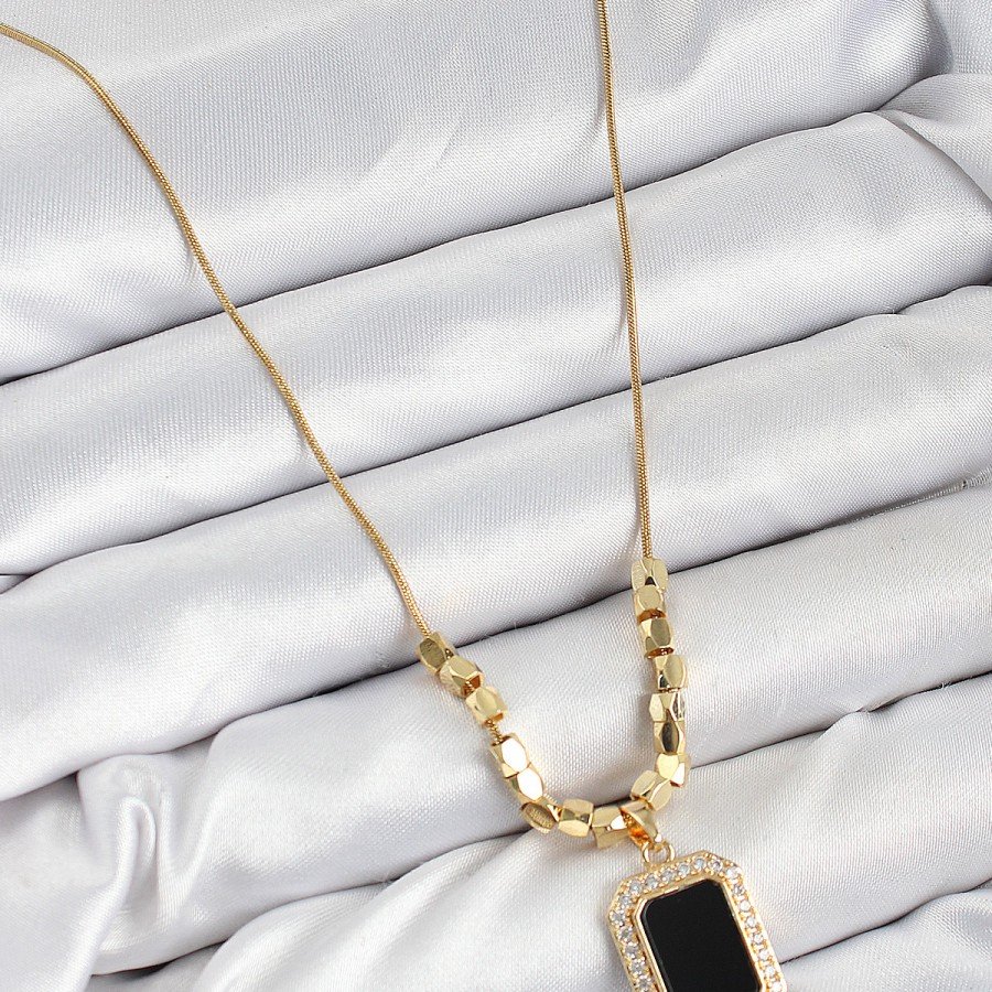 316L Steel Zircon Stone Black Baguette Model Gold Color Women s Necklace