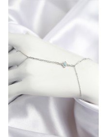 Brass Zircon Stone Blue Beaded Clover Model Silver Color Shahmeran