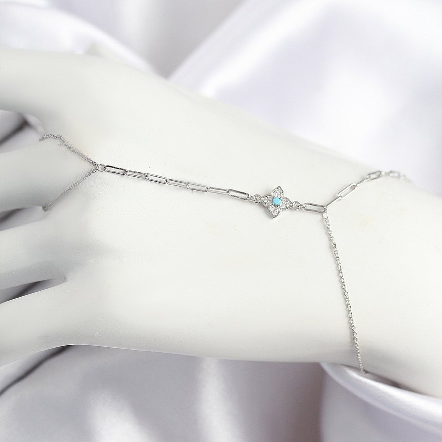 Brass Zircon Stone Blue Beaded Clover Model Silver Color Shahmeran