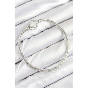 Brass Charm Zircon Stone Clover Model Silver Color Women's Bracelet