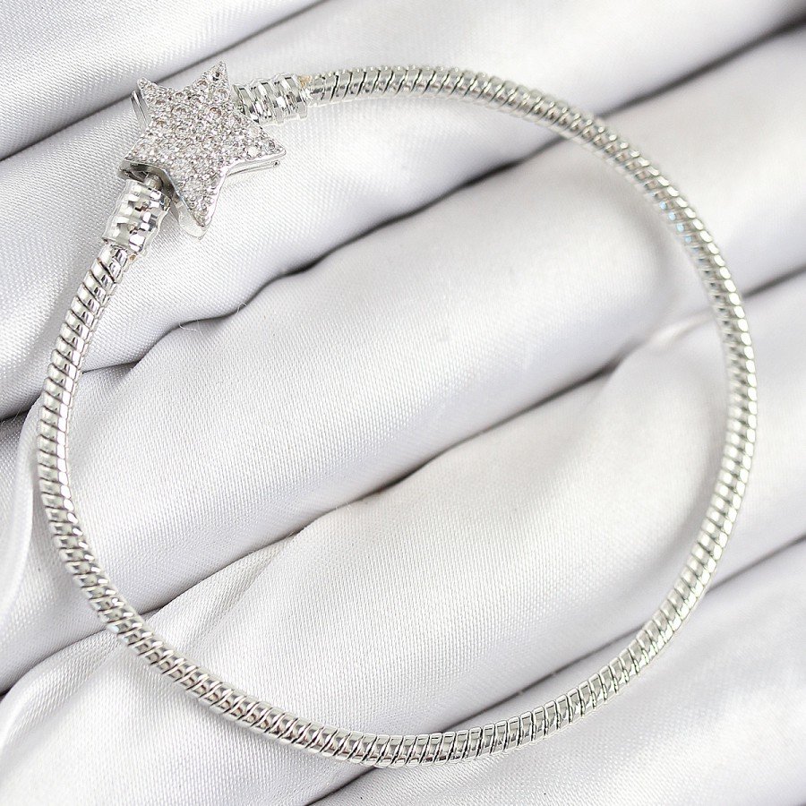 Brass Charm Zircon Stone Star Model Silver Color Women s Bracelet