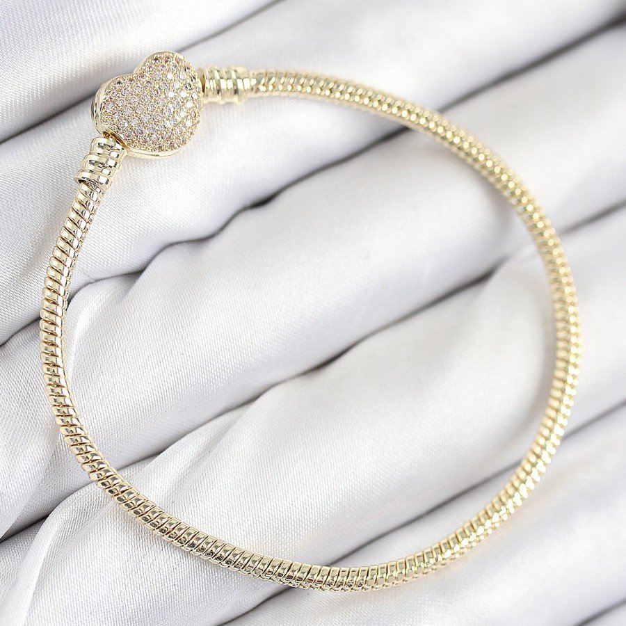 Brass Charm Zircon Stone Heart Model Gold Color Women s Bracelet