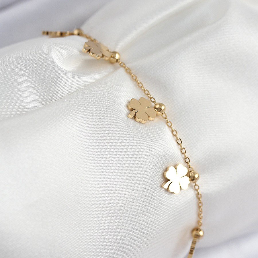 316L Steel Row Clover Model Gold Color Women s Bracelet