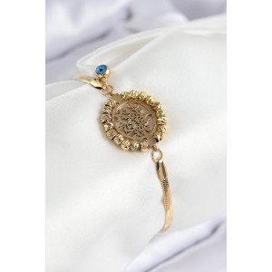 316L Steel Evil Eye Bead Detailed Tree of Life Model Italian Chain Gold Color Women's Bracelet