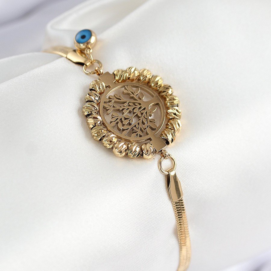 316L Steel Evil Eye Bead Detailed Tree of Life Model Italian Chain Gold Color Women s Bracelet