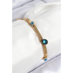 316L Steel Evil Eye Bead Detailed Blue Zircon Stone Model Italian Chain Gold Color Women's Bracelet