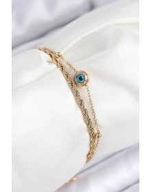 316L Steel Evil Eye Bead Model Twist Chain Gold Color Women's Bracelet