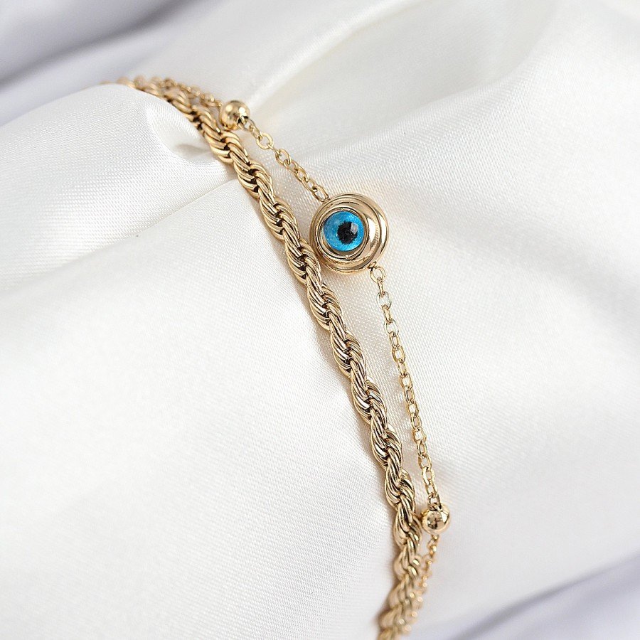 316L Steel Evil Eye Bead Model Twist Chain Gold Color Women s Bracelet