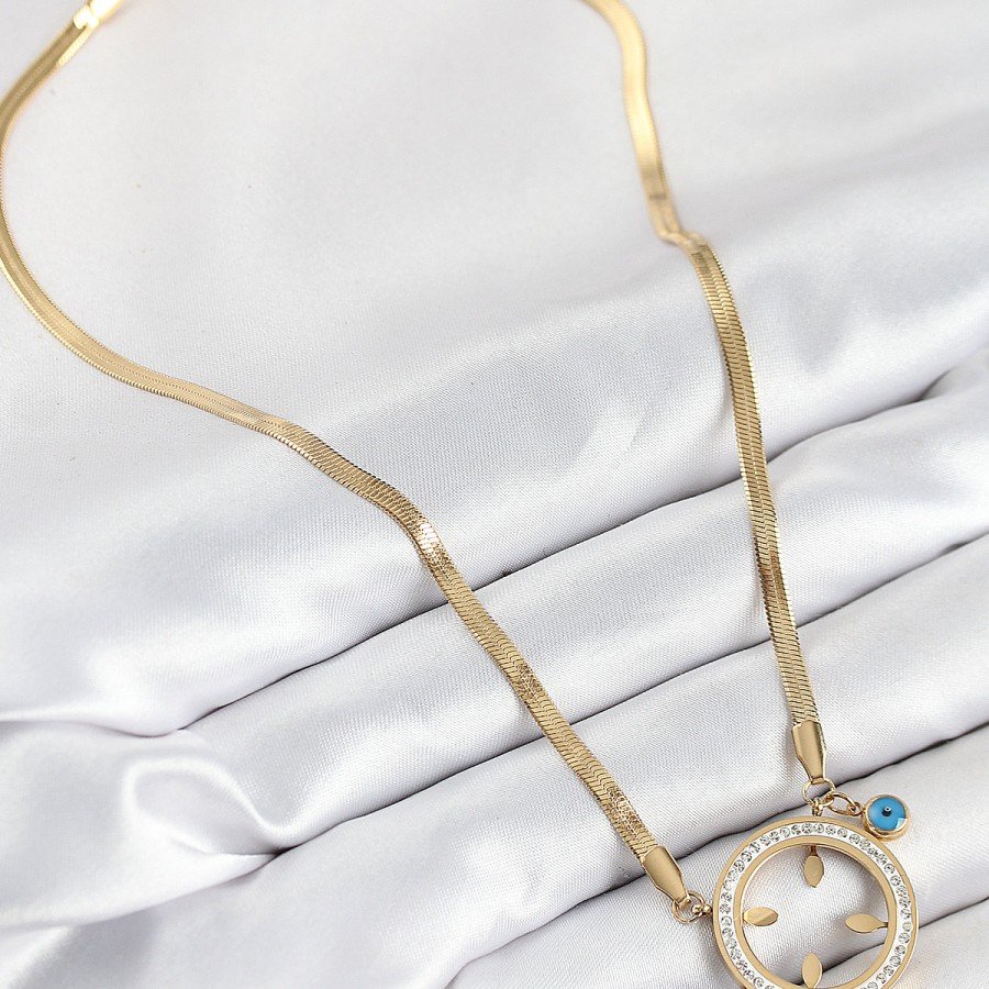 316L Steel Zircon Stone Quarter Attachable Gold Color Women s Necklace