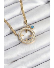 316L Steel Zircon Stone Quarter Attachable Gold Color Women's Necklace