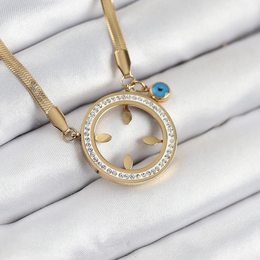 316L Steel Zircon Stone Quarter Attachable Gold Color Women s Necklace