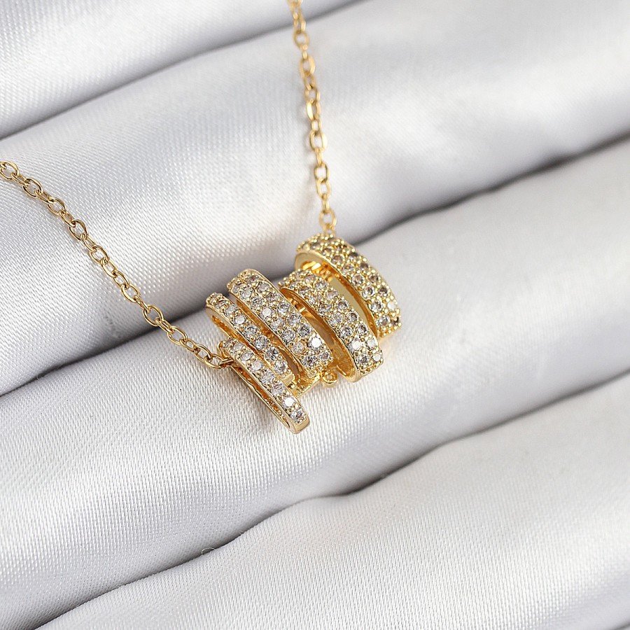 316L Steel Zircon Stone Spiral Model Gold Color Women s Necklace