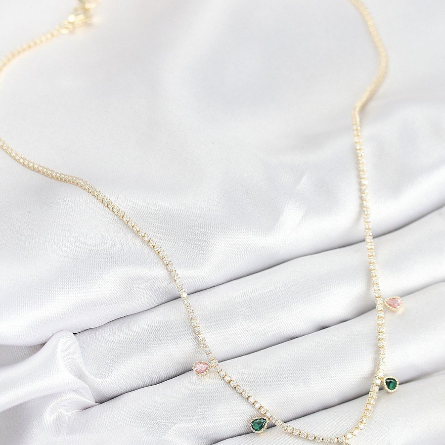 Brass Zircon Stone Waterway Drop Model Gold Color Women s Necklace