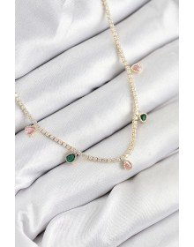 Brass Zircon Stone Waterway Drop Model Gold Color Women's Necklace