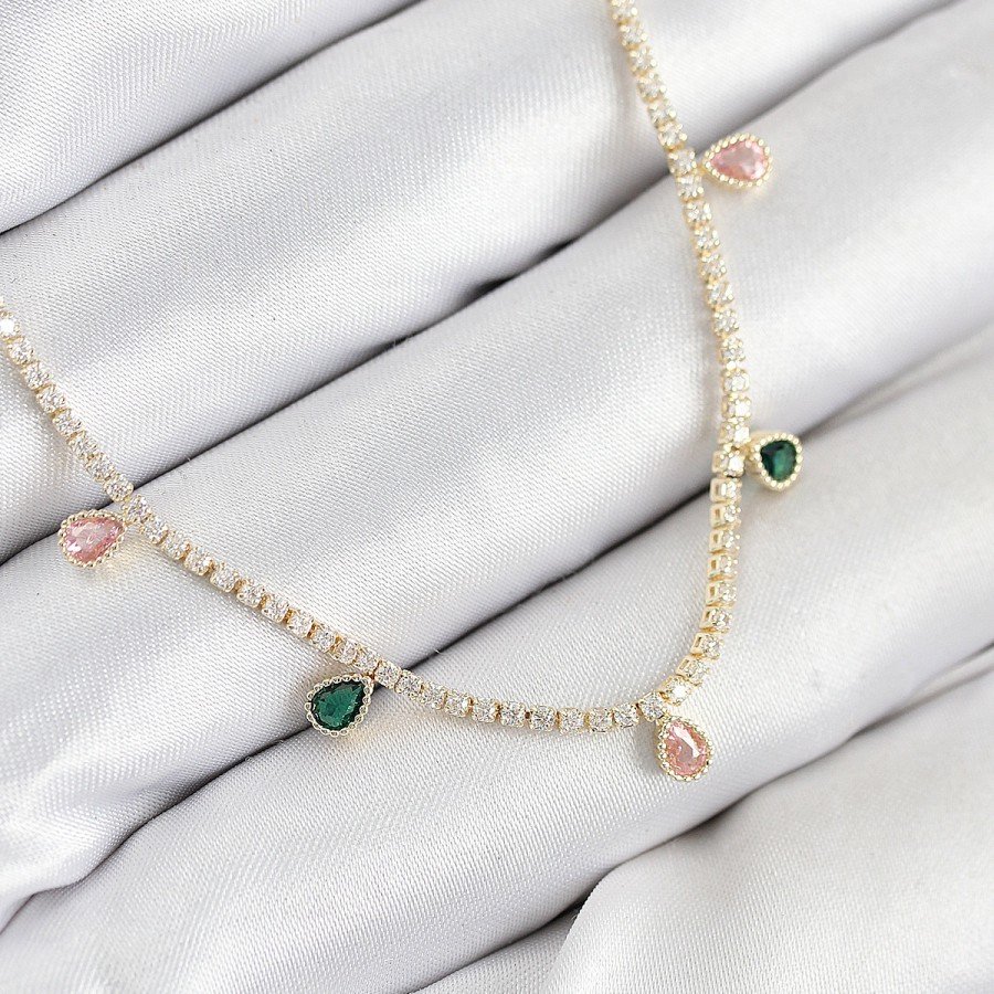 Brass Zircon Stone Waterway Drop Model Gold Color Women s Necklace