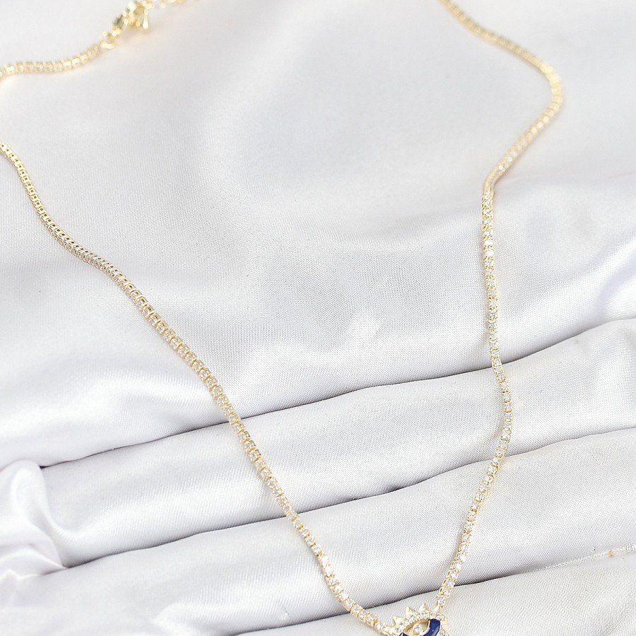 Brass Zircon Stone Waterway Eye Model Gold Color Women s Necklace