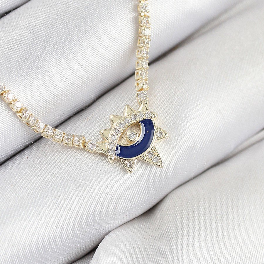 Brass Zircon Stone Waterway Eye Model Gold Color Women s Necklace