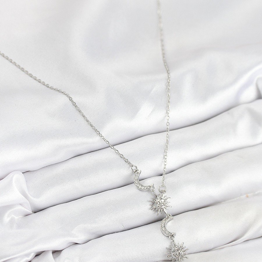 316L Steel Zircon Stone Sun and Moon Model Silver Color Women s Necklace 316L Steel Zircon Stone Sun and Moon Model Silver Color Women s Necklace