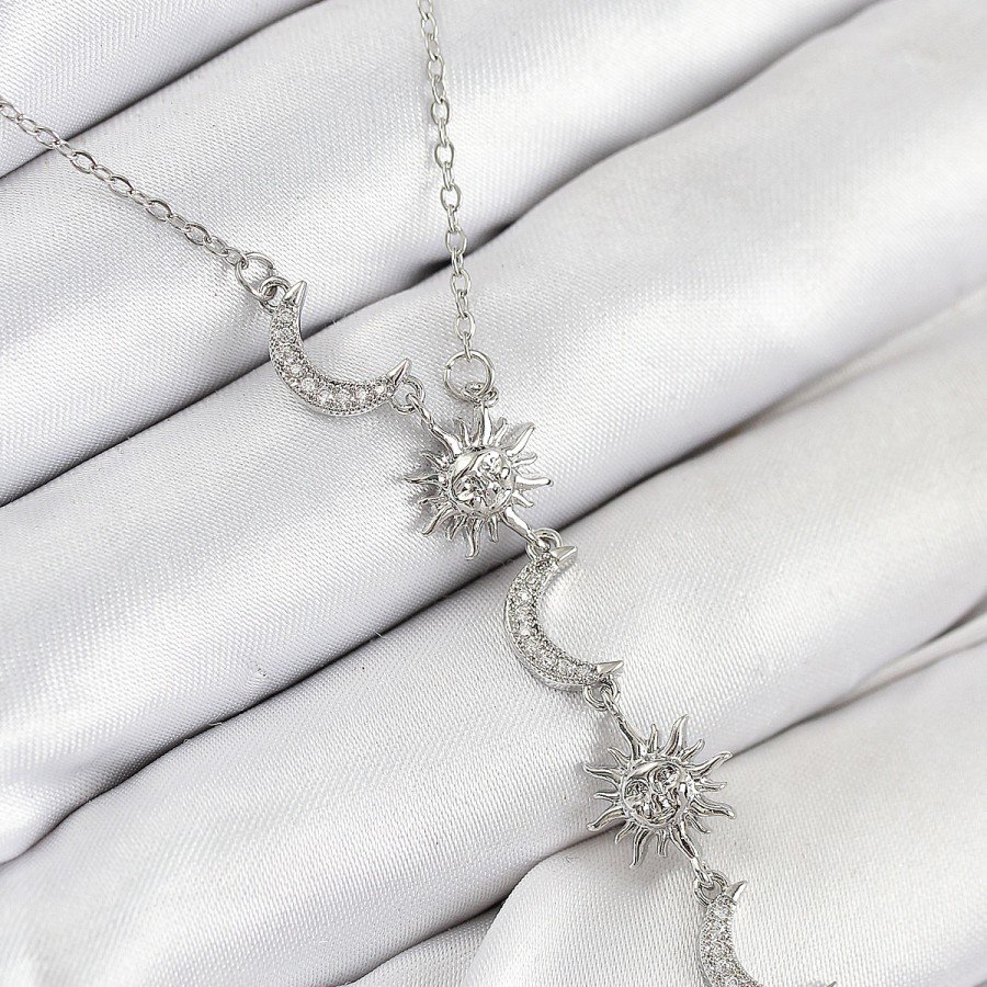 316L Steel Zircon Stone Sun and Moon Model Silver Color Women s Necklace 316L Steel Zircon Stone Sun and Moon Model Silver Color Women s Necklace
