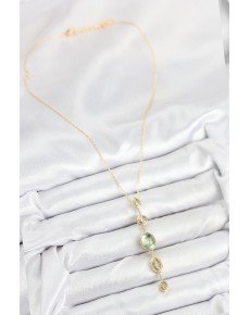 Brass Chain Green Gold Color Zircon Stone Y Necklace
