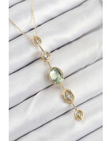Brass Chain Green Gold Color Zircon Stone Y Necklace